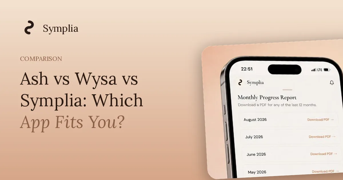Symplia blog cover: Ash vs Wysa vs Symplia: Which App Fits You?