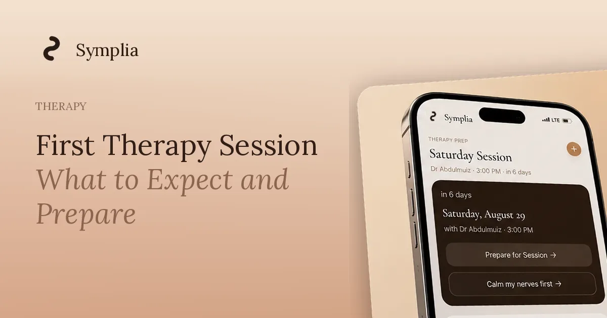 Symplia blog cover: First Therapy Session: What to Expect and Prepare