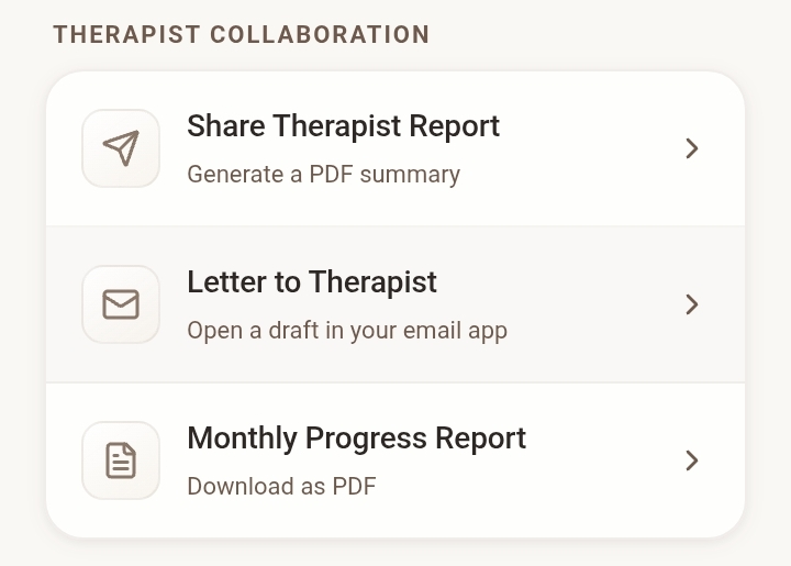 Symplia therapist collaboration screen for sharing session prep notes