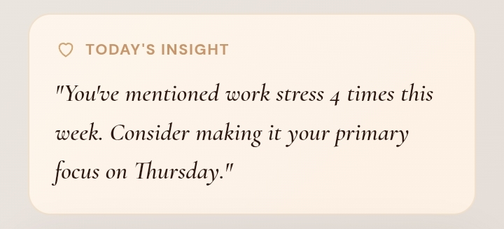 Symplia daily insight card with a reflective therapy prompt